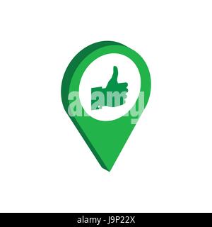 Map Pointer with Thumb Up symbol. Flat Isometric Icon or Logo. 3D Style Pictogram for Web Design, UI, Mobile App, Infographic. Vector Illustration on  Stock Vector