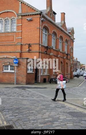 Town Hall, Thame, Oxfordshire, was built of local brick in 1887.  It was erected to commemorate the Golden Jubilee of Queen Victoria. Stock Photo