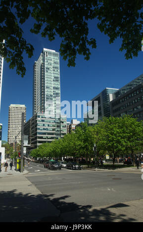 View of Victoria Square seen from the street in downtown Montreal Stock Photo
