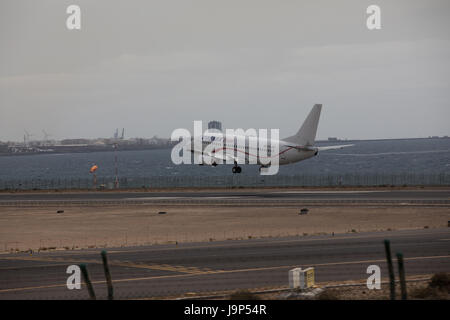 ARECIFE, SPAIN - APRIL, 15 2017: Boeing 737 - 300 of Corendon.com landing at Lanzarote Airport Stock Photo