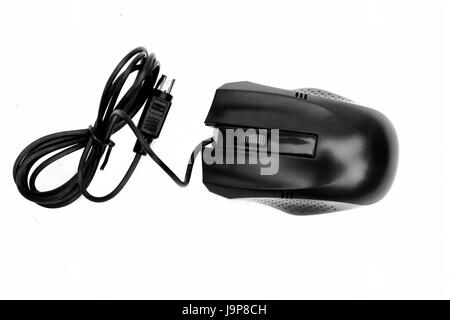 Black stylish computer mouse isolated on white. Concept of technology. Stock Photo