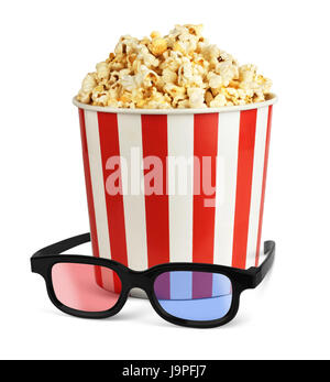 Popcorn in bucket with 3d glasses Stock Photo
