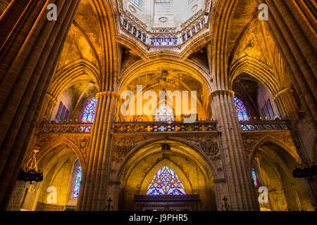 Interior view of Barcelona Cathedral (Cathedral of the Holy Cross and Saint Eulalia) in Barcelona, Spain. Stock Photo