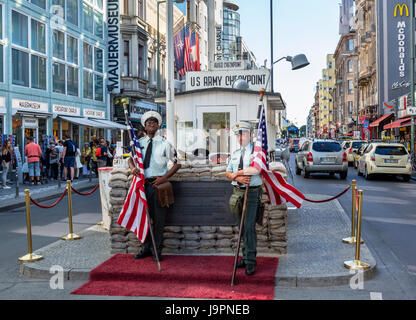 'US Army Soldiers' at Checkpoint Charlie, Berlin, Germany Stock Photo