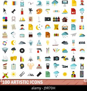 100 artistic icons set, flat style Stock Vector Image & Art - Alamy