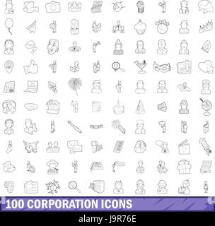 100 corporation icons set, outline style Stock Vector