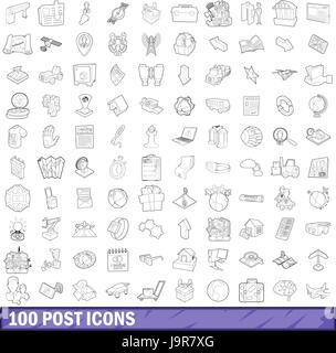 100 post icons set, outline style Stock Vector