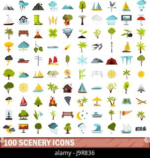 100 scenery icons set, flat style Stock Vector Image & Art - Alamy