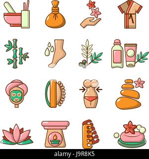 Spa salon icons set, cartoon style Stock Vector