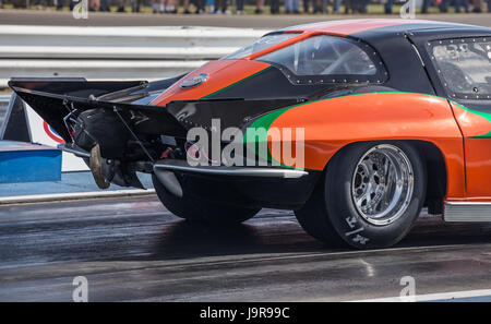 A corvette in action at the Redding Drag Strip. Stock Photo