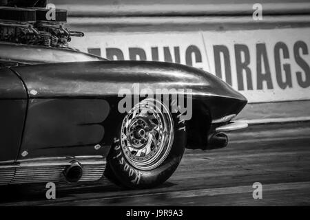 A corvette in action at the Redding Drag Strip. Stock Photo