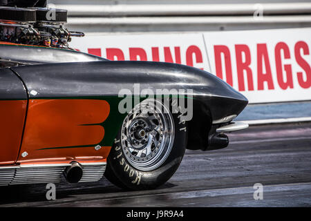 A corvette in action at the Redding Drag Strip. Stock Photo