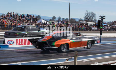 A corvette in action at the Redding Drag Strip. Stock Photo