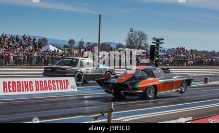 A corvette in action at the Redding Drag Strip. Stock Photo