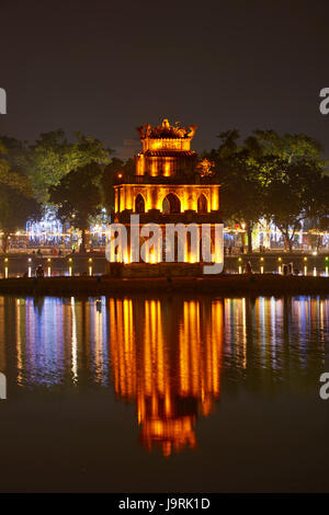 Turtle Tower at night, Hoan Kiem Lake, Hanoi, Vietnam Stock Photo