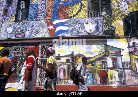 Cuba,Havana,centre,Callejon de muttons,facades,paints,passers-by,no model release,Central America,La Habana,houses,house facades,facade painting,painting,brightly,colourfully,of different colour,art,culture,place of interest,pedestrian,ignorance,outside, Stock Photo