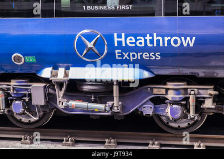 Heathrow Express train at Paddington Station, City of Westminster, London, England, U.K. Stock Photo