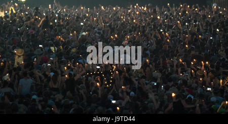 Nuremberg, Germany. 2nd June, 2017. dpatop - View of the audience during a concert at the Rock im Park music festival in Nuremberg, Germany, 2 June 2017. The festival continues until 4 June. Photo: Daniel Karmann/dpa/Alamy Live News Stock Photo