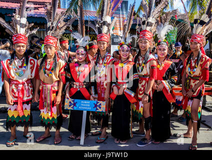 Gathering of indigenous kadazandusan groups on last day of Pesta Kaamatan or harvest festival at Hogkod Koisaan KDCA in Kota Kinabalu Sabah Malaysia Stock Photo