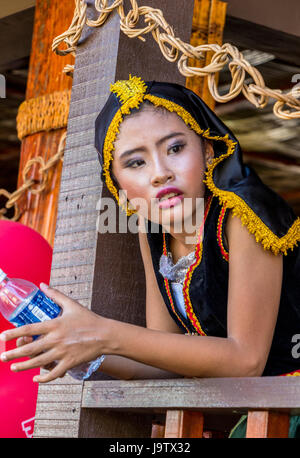 Gathering of indigenous kadazandusan groups on last day of Pesta Kaamatan or harvest festival at Hogkod Koisaan KDCA in Kota Kinabalu Sabah Malaysia Stock Photo