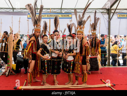 Gathering of indigenous kadazandusan groups on last day of Pesta Kaamatan or harvest festival at Hogkod Koisaan KDCA in Kota Kinabalu Sabah Malaysia Stock Photo