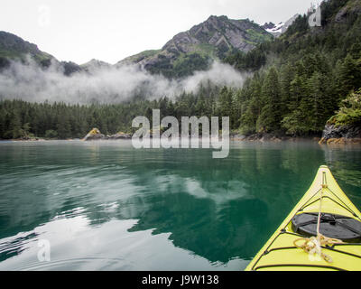 Kayaking in Alaskan Cove in Humpy Cove, Resurrection Bay near Seward, Alaska, USA Stock Photo