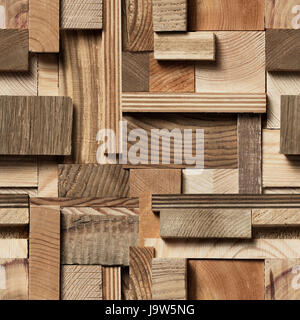 Seamless texture of wooden blocks in collage background. Stock Photo