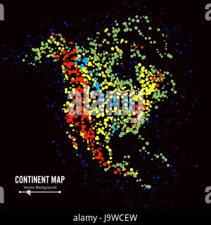 North America. Continent Map Abstract Background Vector. Formed From Colorful Dots Isolated On Black Stock Vector