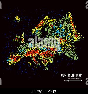 Europe. Continent Map Abstract Background Vector. Formed From Colorful Dots Isolated On Black Stock Vector