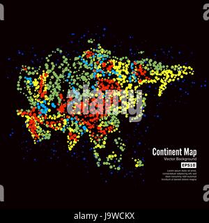 Asia. Continent Map Abstract Background Vector. Formed From Colorful Dots Isolated On Black Stock Vector