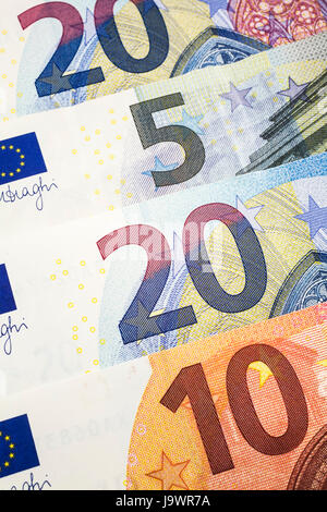 Ten, twenty and five Euros, paper currency bank notes Stock Photo