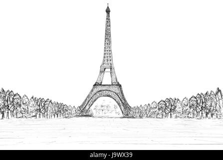 sketching of eifel tower on white background Stock Photo