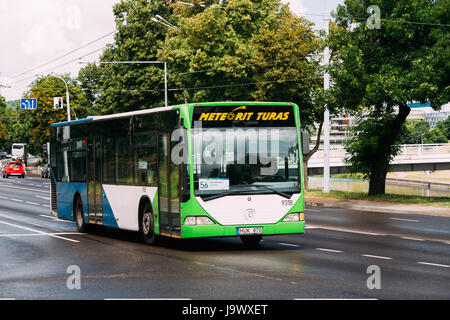 Vilnius, Lithuania  - July 5, 2016:  Public Mercedes-benz Bus On Summer A. Gostauto Street In Vilnius, Lithuania. Route Number 56 Stock Photo