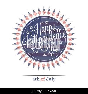 Happy Independence Day lettering with american flags. Fourth of july greeting card design template Stock Vector
