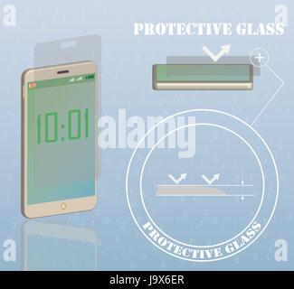 Banner for advertising protective glass for smartphones. Stock Vector