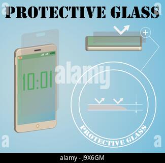 Banner for advertising protective glass for smartphones. Stock Vector