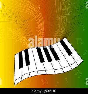 Abstract illustration of piano keys with a whirlwind of musical notes. Stock Vector