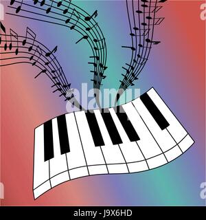 Abstract illustration of piano keys with a whirlwind of musical notes. Stock Vector