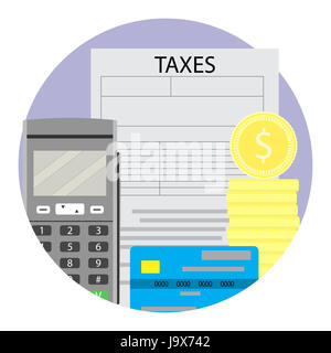 Concept of taxation. Accounting and online tax annual, vector illustration Stock Photo