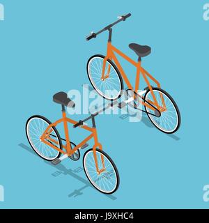 Flat 3d Isometric Design Orange Bicycle Ecologically Transportation Stock Vector