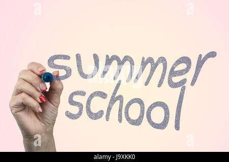 Hand Writing Summer School With Blue Marker Concept Stock Photo
