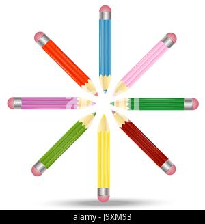 many pencils  are on a white background,  vector  illustration Stock Vector