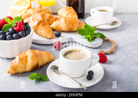 Healthy breakfast with coffee and croissants Stock Photo