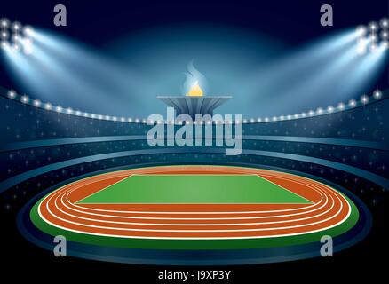 Athletics Stadium. Athletics Arena. Ceremony Event Athletes on Torch Background. Vector Illustration Stock Vector