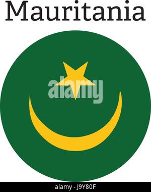 Vector Silver Sticker with Map and Flag of the Mauritania. Vector illustration isolated on white background. Stock Vector