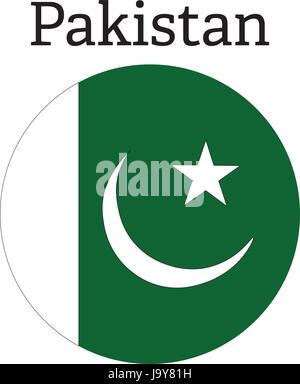 Flag round button illustration sign symbol - Pakistan flag icon Stock Vector