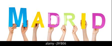 Many Hands Holding the Colorful Spanish Word Bienvenido, Which Means  Welcome, Isolated Stock Photo - Alamy