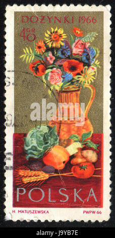 MOSCOW, RUSSIA - 03 June, 2017: A Postage stamp printed in Poland shows Dosinki harvest festival , circa 1966 Stock Photo
