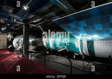 Apollo-Soyuz linkup display, Kansas Cosmosphere and Space Center, Hutchinson, Kansas. Stock Photo