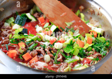 Preparing meat based pasta sauce - detail Stock Photo